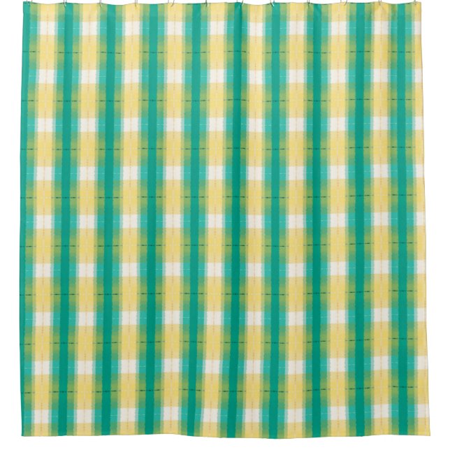 Rideaux De Douche Turquoise vert jaune jaune blanc rayé Motif (Devant)
