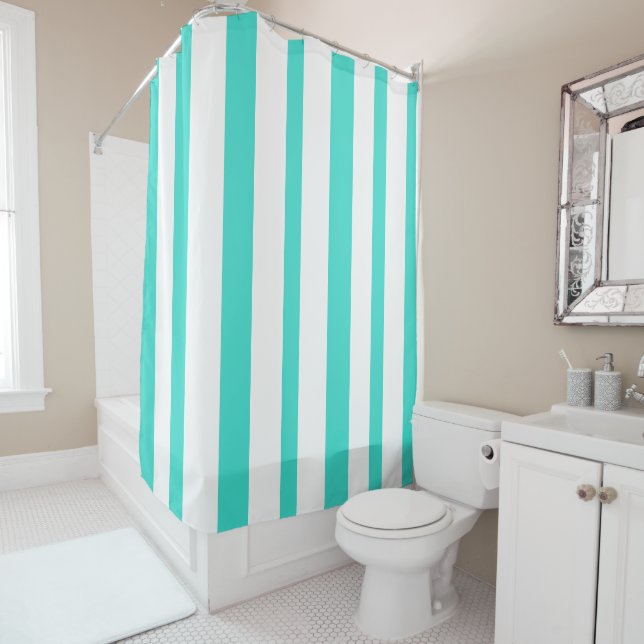 Rideaux De Douche Turquoise White Summer Stripes (En situation)