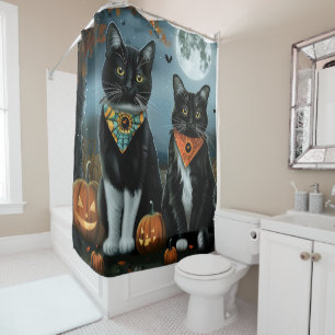 Rideaux De Douche Tuxedo Chat Halloween Éffrayant