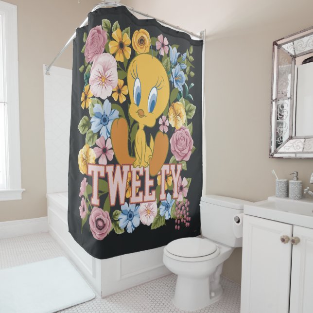 Rideaux De Douche TWEETY™ Floral Embroidery Graphic (En situation)