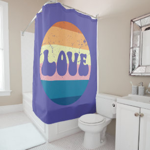 Rideaux De Douche Typographie D'Amour Rétro Sur Les Rayures De Couch