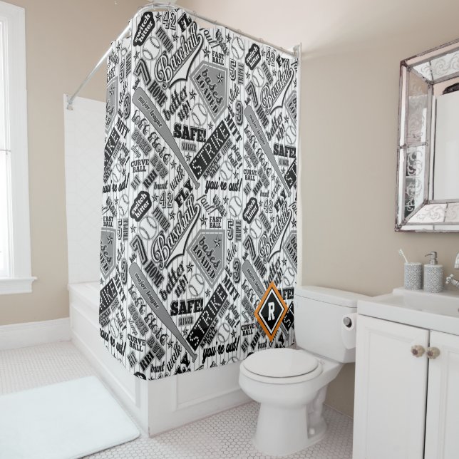 Rideaux De Douche Typographie de baseball Black White Stripes ID770 (En situation)