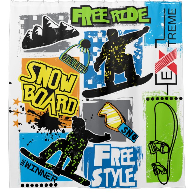 Rideaux De Douche Typographie du snowboard : Arrière - plan d'Extrem (Devant)