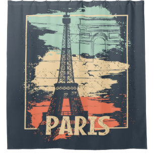 Rideaux De Douche Typographie parisienne : affiche Eiffel abstraite.