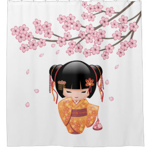 Rideaux De Douche Ume Kokeshi Doll Japonaise Geisha Girl