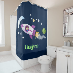 Rideaux De Douche Un adorable vaisseau-fusée dans l'espace dessin an
