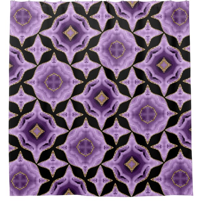 Rideaux De Douche Un améthyste violet or et noir abstrait (Devant)