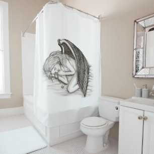Rideaux De Douche Un Angel endormi, noir et blanc