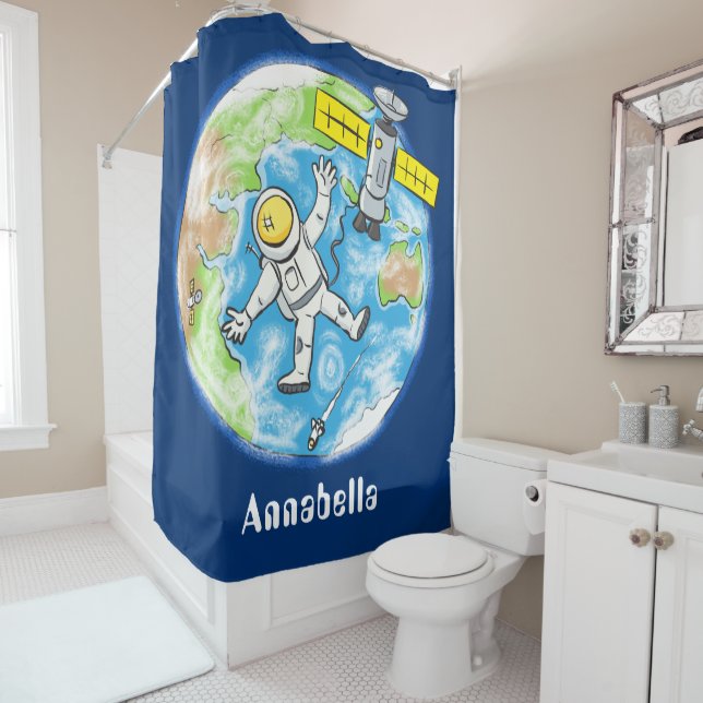 Rideaux De Douche Un astronaute amusant dans l'espace et la bande de (En situation)