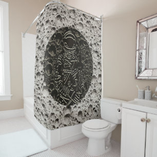 Rideaux De Douche Un astronaute sur l'espace lune Noir & Grey