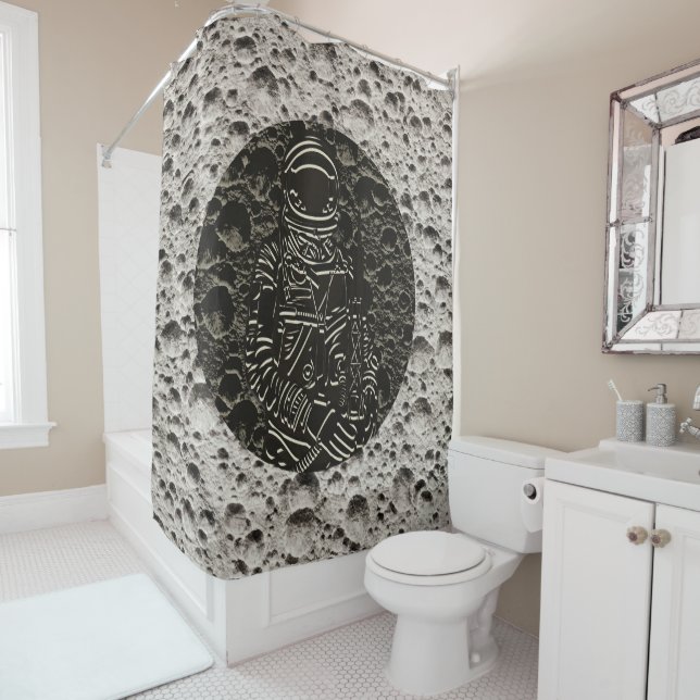 Rideaux De Douche Un astronaute sur l'espace lune Noir & Grey (En situation)