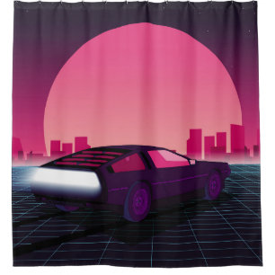 Rideaux De Douche Un avenir rétro. arrière - plan sci-fi style année