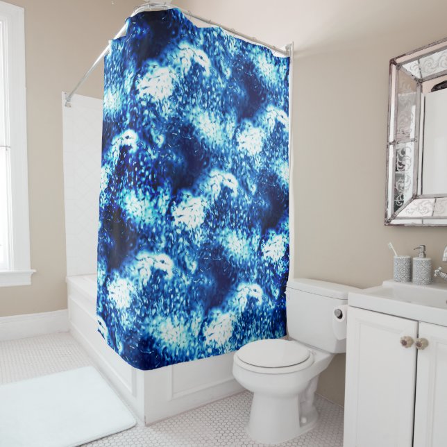 Rideaux De Douche Un bleu vif teinté ressemble à du verre dépoli (En situation)