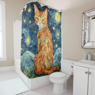Rideaux De Douche Un chat Tabby Gingembre dans la nuit étoilée