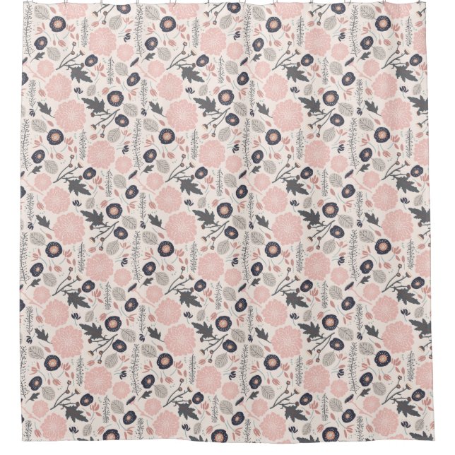 Rideaux De Douche Un Joueur Joué Floral Motif Gris Rose Noir (Devant)