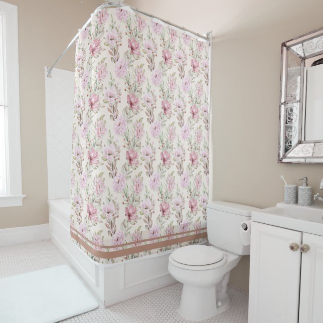 Rideaux De Douche Un tableau floral & feuille en Motif sans couture (En situation)