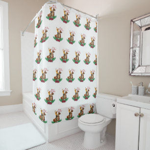 Rideaux De Douche Une fille Vintage à cheval Joyeux Noël