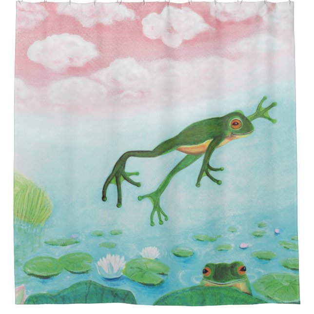 Rideaux De Douche Une Grenouille S'Enfonce Dans L'Étang Illustration (Devant)