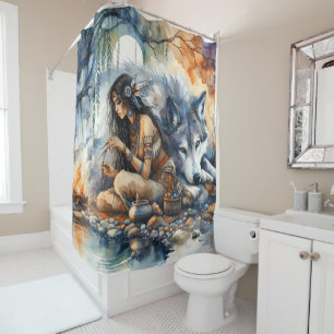 Rideaux De Douche Une Indienne artisanale au bord de la rivière au c