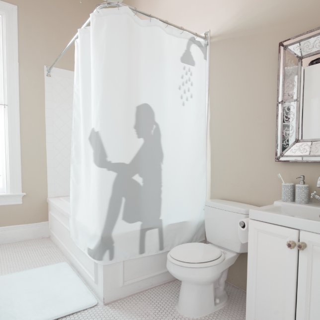 Rideaux De Douche Une Lecture Salle De Bains Ombre Silhouette Derriè (En situation)