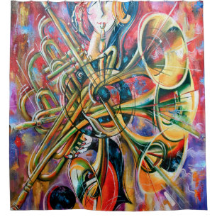 Rideaux De Douche Une peinture à l'huile sur toile. Musique, la fill