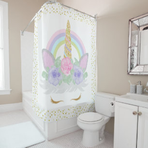 Rideaux De Douche Unicorn Face Eyelashes Arc-en-ciel Filles Salle de