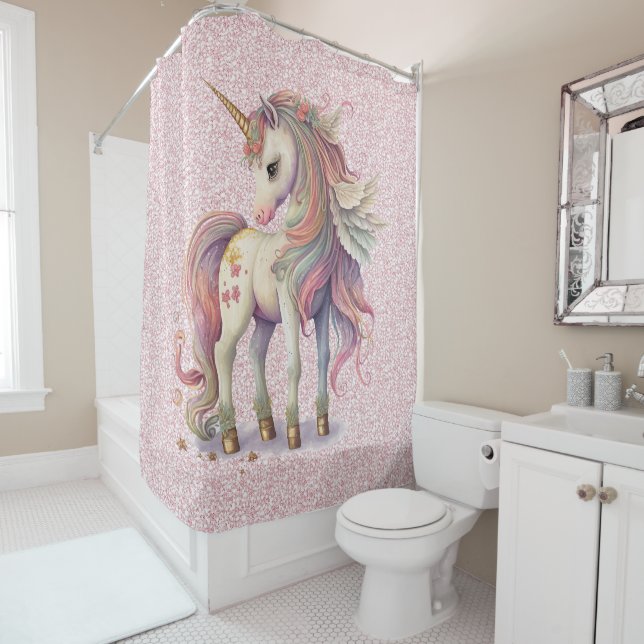 Rideaux De Douche Unicorn Magique Arc-en-ciel couleurs Parties scint (En situation)