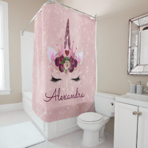 Rideaux De Douche Unicorne rose Gold Rose Princesse avec Monogramme