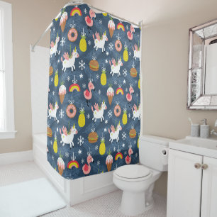 Rideaux De Douche Unicornes de Noël amusants et Flamants roses Motif