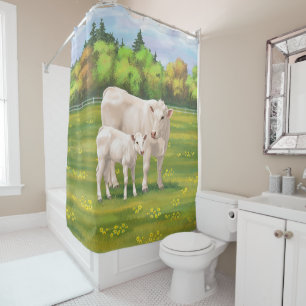 Rideaux De Douche Vache Charolais Blanche & Boeuf de veau Cupide