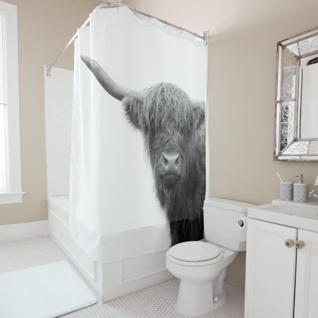 Rideaux De Douche Vaches Highland Noir et Blanc #4 (En situation)