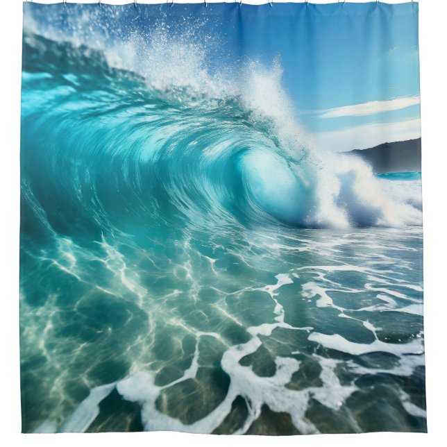 Rideaux De Douche Vague Bleue Puissante et Calmante (Devant)