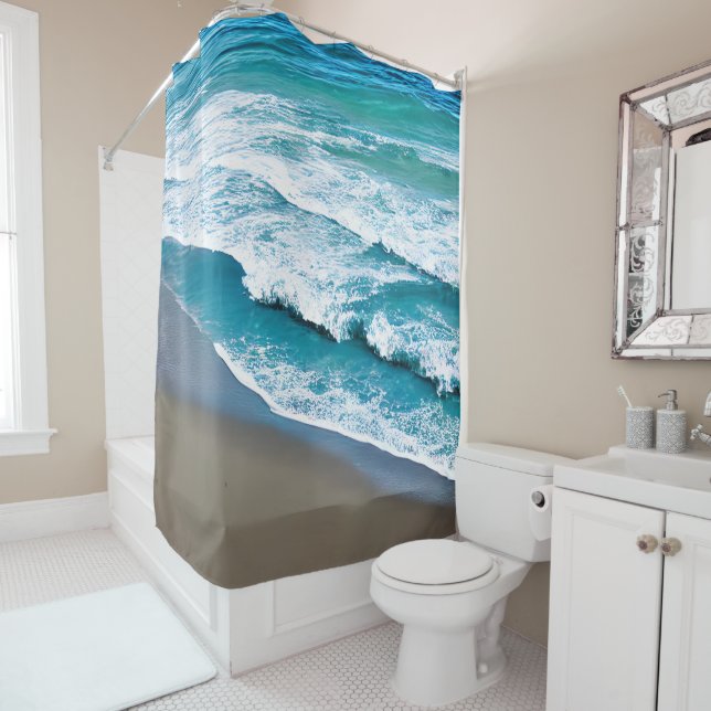 Rideaux De Douche Vagues de mer de plage tropicale (En situation)