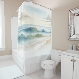 Rideaux De Douche Vagues de plage à l'aquarelle Rustique Côtière