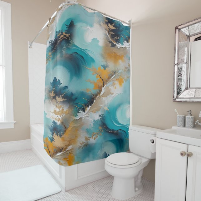 Rideaux De Douche Vagues et paysages artistiques orientaux d'Asie (En situation)