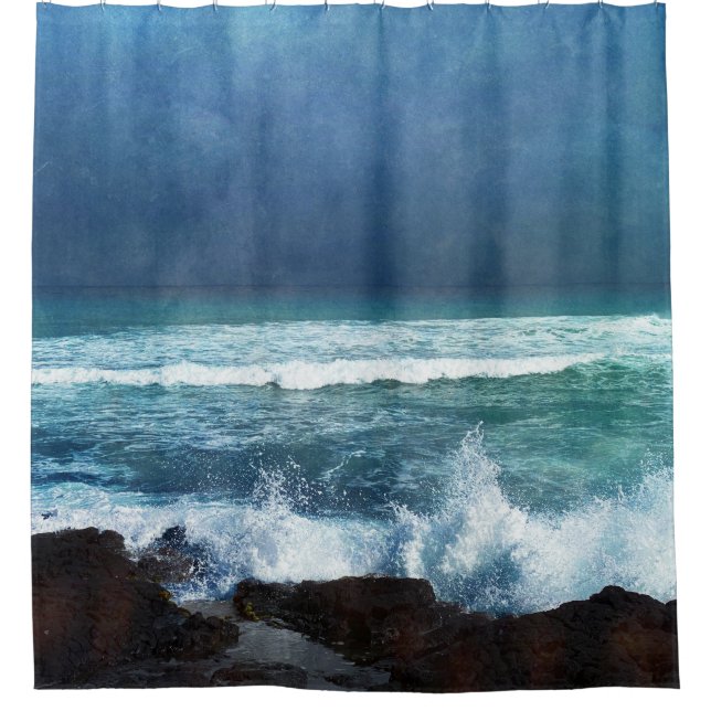 Rideaux De Douche Vagues océaniques à Hawaii - Aqua Turquoise Blue N (Devant)