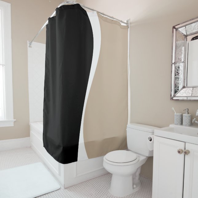 Rideaux De Douche Vagues simples 2 - Taupe, noir et blanc (En situation)