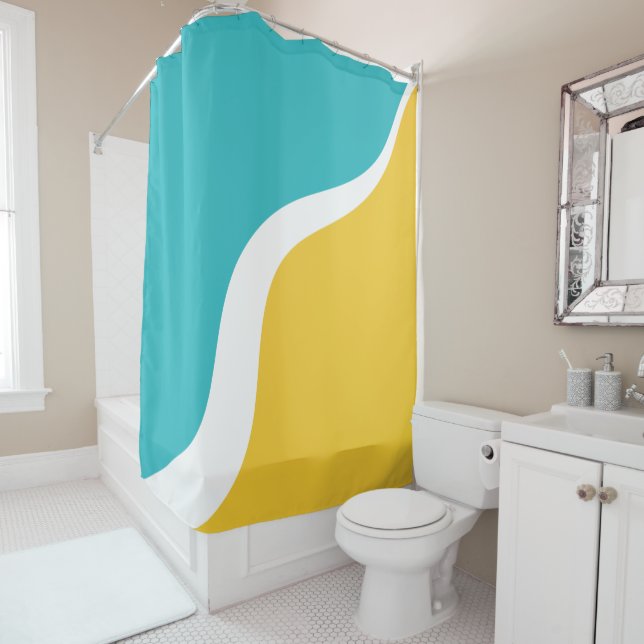 Rideaux De Douche Vagues simples 3 - Turquoise et Jaune (En situation)