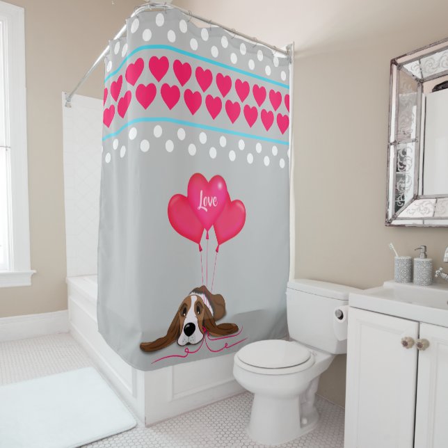 Rideaux De Douche Valentine Basset Hound (En situation)