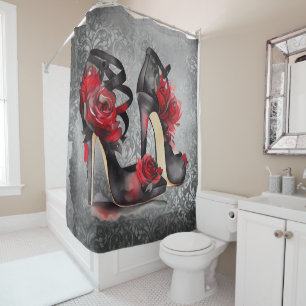 Rideaux De Douche Vampy Strappy Stilettos   Roses rouges talons sur 
