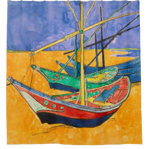 Rideaux De Douche Van Gogh Bateaux Plage impressionniste