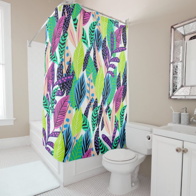 Rideaux De Douche Variété des Feuilles de Funky Pastel (En situation)