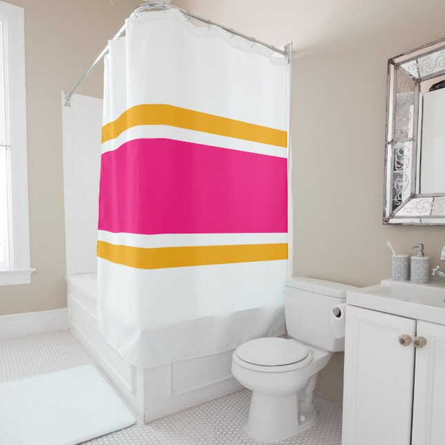 Rideaux De Douche Vaste Bonbon Coloré Rose Jaune Fun Stripes De Cour (En situation)