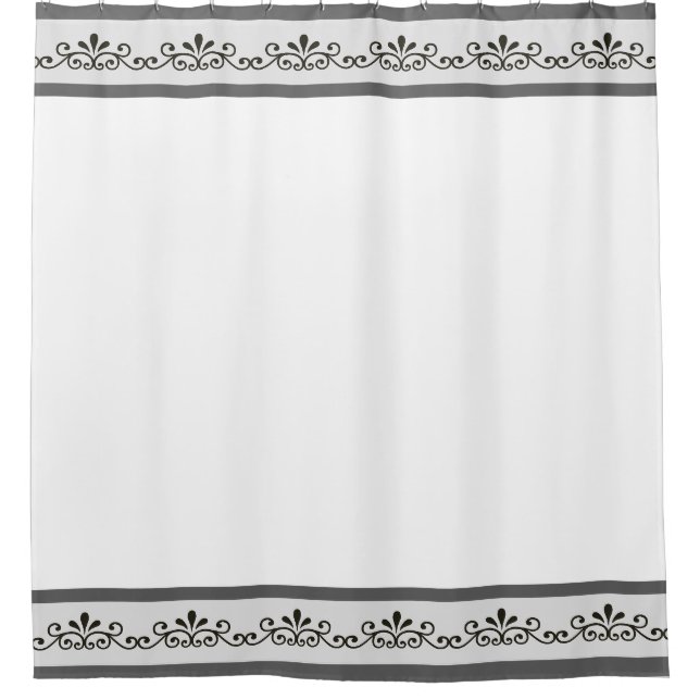 Rideaux De Douche Vecteur floral gris élégant sur blanc (Devant)
