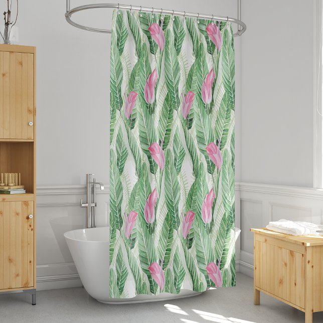 Rideaux De Douche Végétation florale rose tropical (Tropical Pink Floral Greenery Shower Curtain)