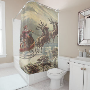 Rideaux De Douche Veille de Noël vintage Santa Claus victorien traîn