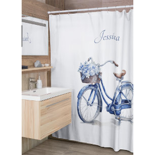 Rideaux De Douche Vélo en Delft Blue personnalisable