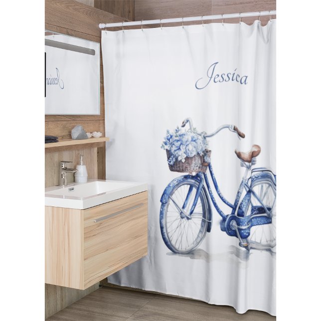 Rideaux De Douche Vélo en Delft Blue personnalisable (Créateur téléchargé)