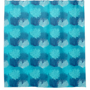 Rideaux De Douche Ventilateur Coral Print, Turquoise, Aqua et Bleu C