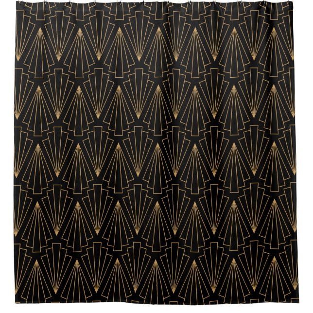 Rideaux De Douche Ventilateur or et noir Art déco Motif (Devant)